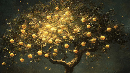 Whimsical golden apple tree 